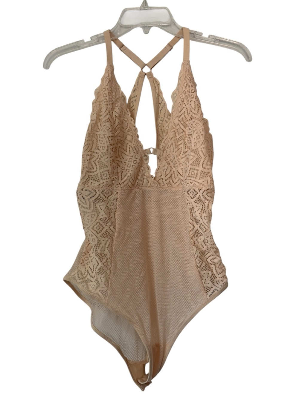 aerie lace bodysuit Racerback champagne blush Large NWT